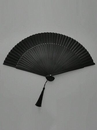 1pc Summer Vintage Black Fan For Women Stage Performance Folding Fan Plush Christmas Decoration Hand Fan