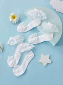 3 Pairs Plain Color Wedding Lace Cute Baby/Children Socks, Suitable For School, Party Use