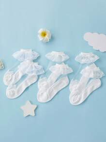 3 Pairs Plain Color Wedding Lace Cute Baby/Children Socks, Suitable For School, Party Use