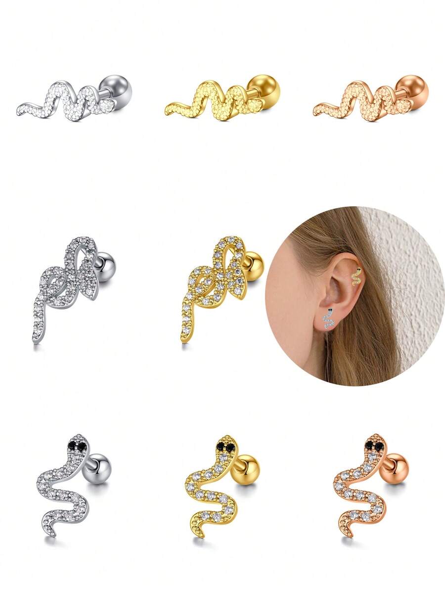 CIZME 1PC Snake Cartilage Earring Cartilage Piercing Jewelry Tragus Piercing Jewelry Helix Piercing Jewelry Round Ball Back Earrings For Women Forward Helix Earrings Cartilage Earring Tragus Jewelry - Snake - View 1