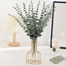 Planta verde simulada de estilo nórdico, rama única de eucalipto para arreglo de flores en casa, decoración creativa DIY que combina con suministros de decoración de bodas, fiestas y festivales, materiales de seda para la decoración del hogar y bodas - Verde - Ver 2