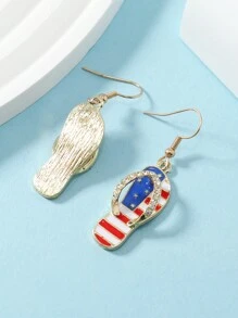 2pcs American Independence Day Patriotic Earrings: Heart, 5-Pointed Star, And Boot Shaped, In Blue, Red, And White Colors - WEH3195 Slippers - View 4