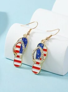 2pcs American Independence Day Patriotic Earrings: Heart, 5-Pointed Star, And Boot Shaped, In Blue, Red, And White Colors - WEH3195 Slippers - View 1