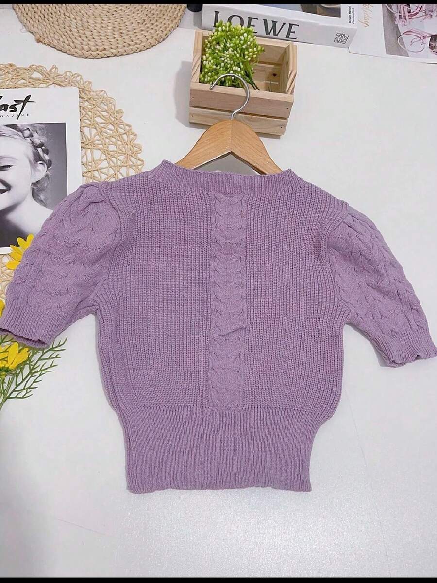 Women Knit Tops - 紫羅蘭色 - 查看 1