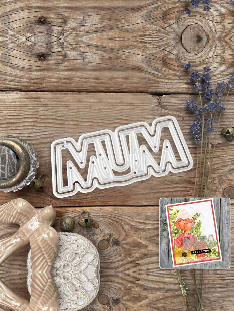 藝術風格的”MOM"金屬切割模具，用於母親節裝飾、DIY相簿、手工賀卡和禮物等，送上祝福和感謝 - 銀色 - 查看 1