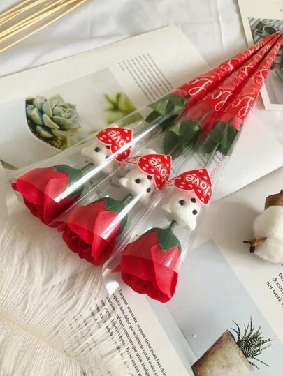 10/5/1 Set Rose Scented Soap Flower Teddy Bear Bouquet For Valentine's Day, Qixi Festival, Mother's Day, Teacher's Day, Promotional Gift, Suitable For Wedding Party Birthday Gift, Simulated Rose Teddy Bear Gift Gifts Graduation