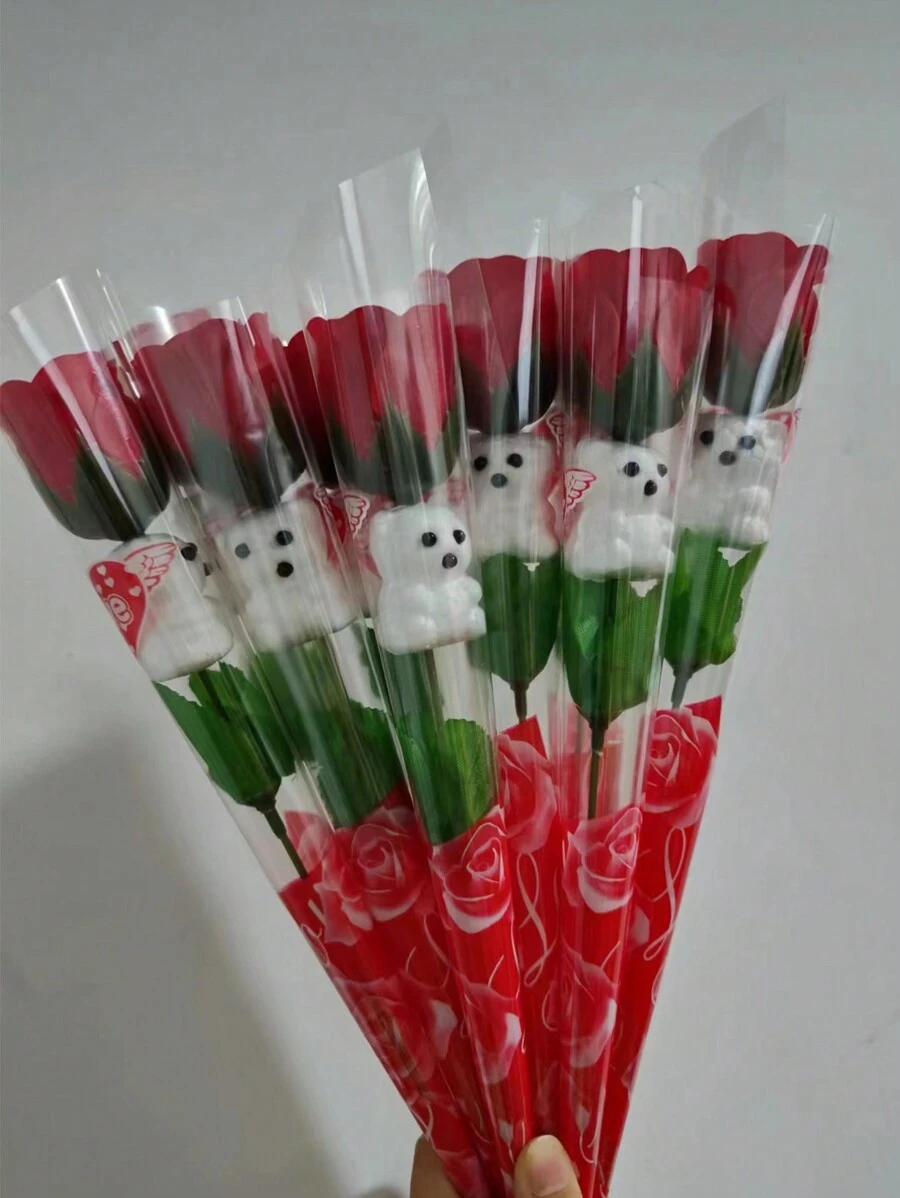 10/5/1入組玫瑰香味皂花泰迪熊花束，適用於情人節，七夕節，母親節，教師節，促銷贈品，適合婚禮派對生日禮物，模擬玫瑰泰迪熊禮物 - 紅色 - 查看 1