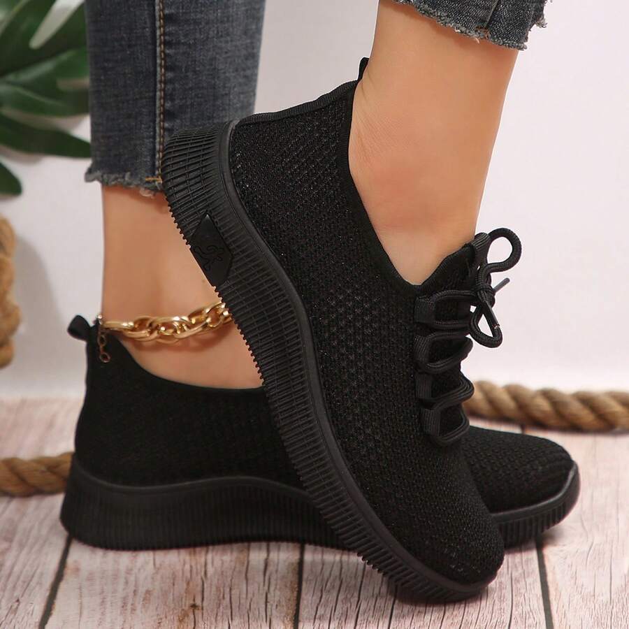 Women European And American LargeSize Black Casual Shoes, SoftSoled