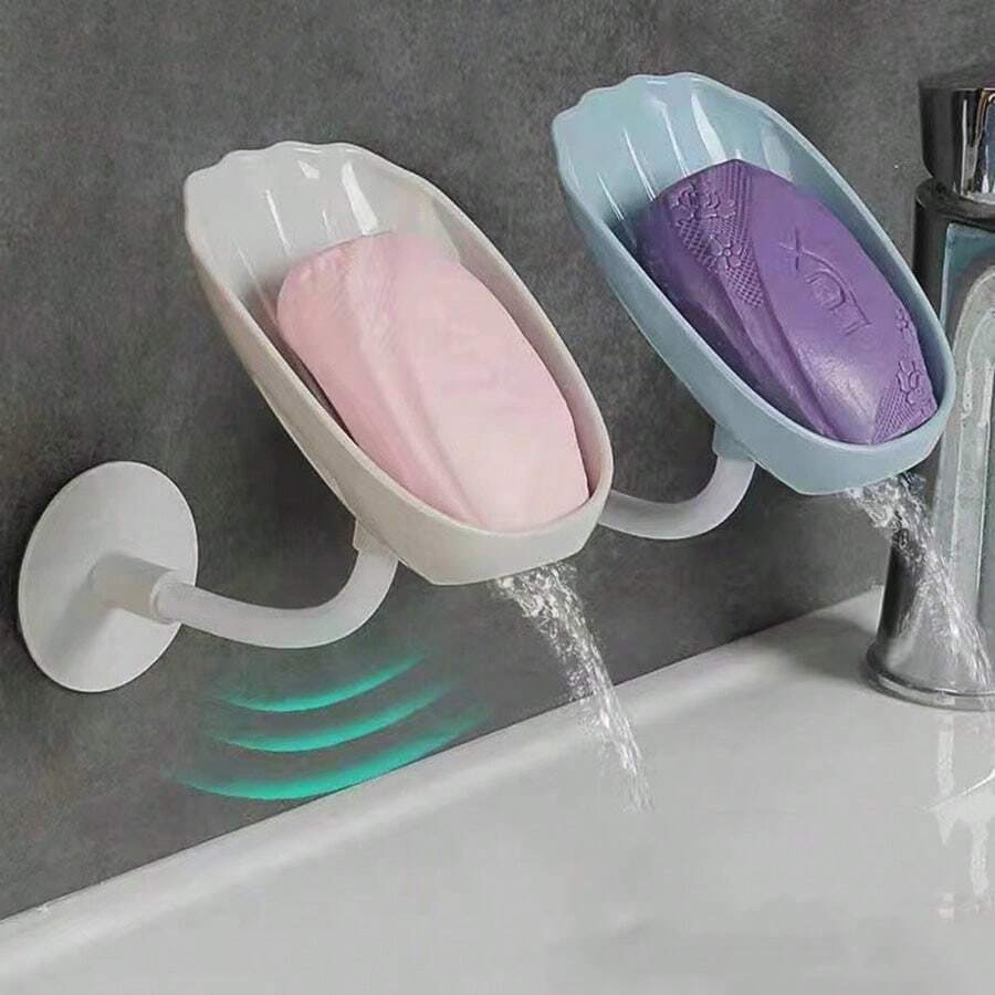 1pc Soap Box Wall Mounted Water Draining Holder For Home, Bathroom Soap Dish Organizer Home Bathroom Decor Summer - Multicolor - View 1