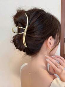 1pc Ladies Simple Gold-Tone Metal Hair Claw Clip In Cold Style, Fashionable & Versatile Hair Accessory For Daily Use,Gold Head Piece,Hair Accessories,Claw Clips,Hair Jaw Clip,Hair Clutch - Golden - View 2