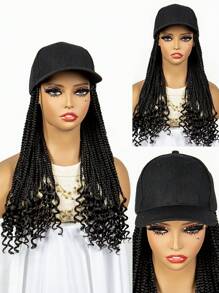 Baseball Cap/Baseball Cap Synthetic Fiber Party Wig With 3-Strand Braided Hairband And Floral Synthetic Hair - Black - View 2