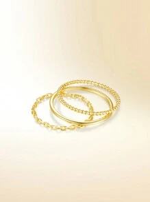 3入組925純銀疊戴戒指女款復古極簡風格永恆婚禮珠寶，感恩節復活節精美珠寶 - 金色 - 查看 7