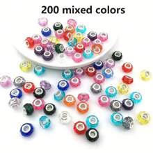 Hỗn hợp 200 hạt hạt lỗ lớn châu Âu, hạt thủ công châu Âu khác nhau hạt pha lê dangle hạt kim cương giả màu hỗn hợp hạt đệm lỗ lớn thích hợp cho vòng cổ DIY, vòng tay, bông tai điện thoại, đồ trang sức quyến rũ làm đồ dùng - Nhiều màu - Xem 13