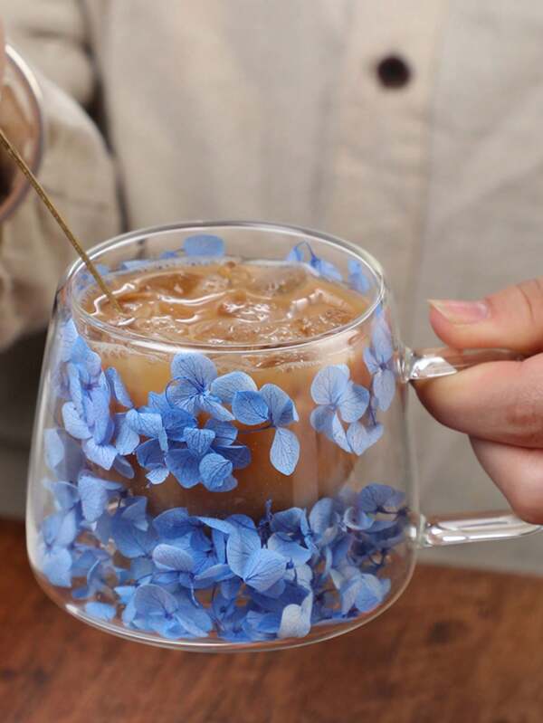 1 peça Caneca de Vidro Borosilicato Dupla Camada com Alça Quadrada e Vidro Transparente para Café da Manhã, Leite, Café, Latte e Chá de Flores