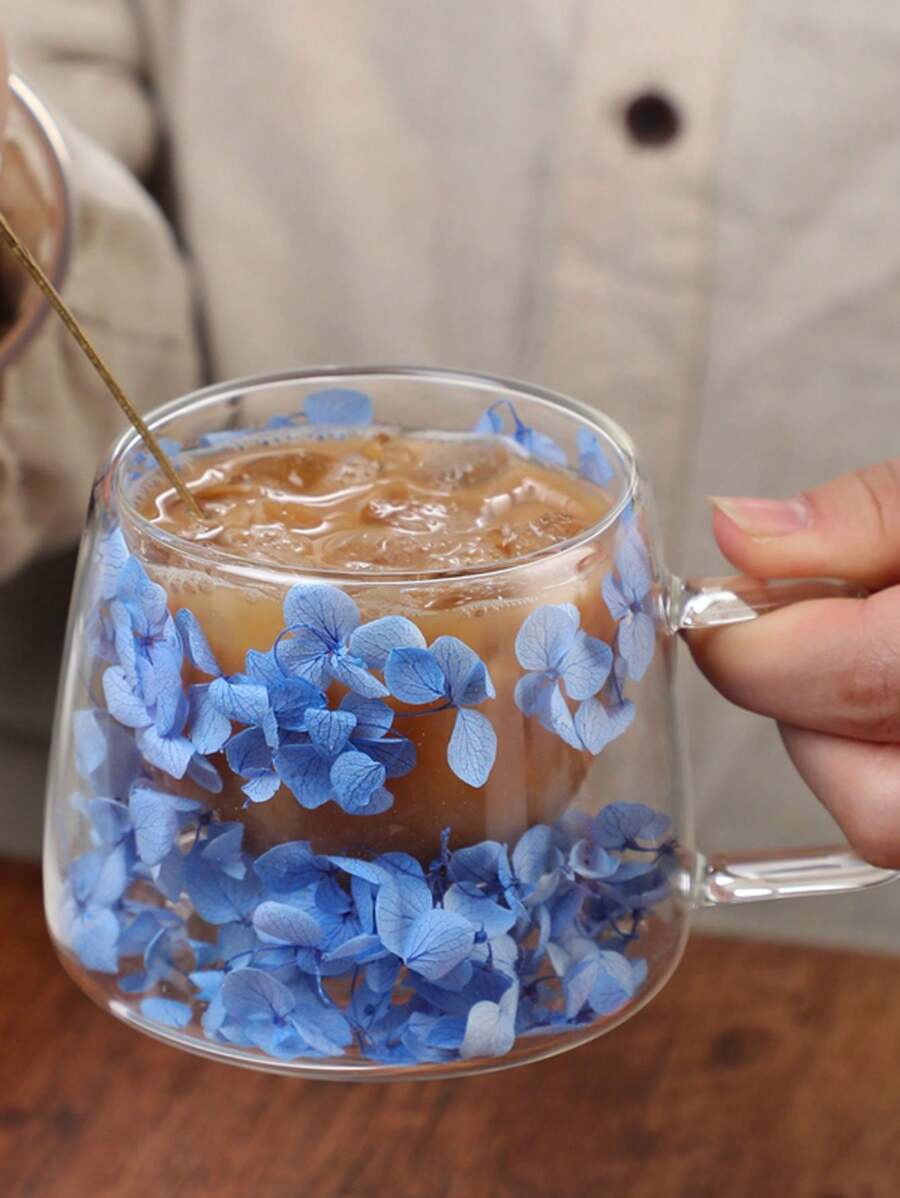 1pc Double-Layer Borosilicate Glass Square Handle Mug With Transparent Glass For Breakfast, Milk, Coffee, Latte And Flower Tea - Blue - View 1