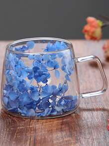 1pc Double-Layer Borosilicate Glass Square Handle Mug With Transparent Glass For Breakfast, Milk, Coffee, Latte And Flower Tea - Blue - View 3