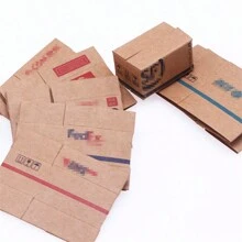 10pcs Miniature Simulation Cardboard Shipping Box, Label, Waybill And Scale Model, Photography Prop, 5pcs Mini Express Box And Waybill Each - Brown - View 4
