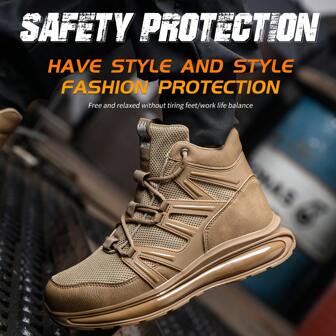 New Style Work Shoes For Men, Steel Toe Cap Anti-Smashing Anti-Piercing Autumn & Winter Mid-Cut Lace-Up Safety Shoes With Shock-Absorbing Outsole And Light-Weight Protection