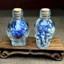 1 Unidad Botella de Deseos con Cabeza de Calavera de Triturado de Cristal Natural, Piedra de Cristal en Bruto, Decoración del Hogar