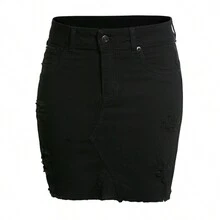 FALDA CORTA DE MEZCLILLA STRETCH CASUAL - Negro - Ver 3