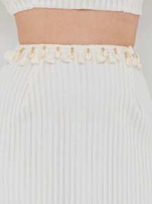 Conjunto, feminino, adulto, saia longa, abertura lateral,conjunto top, crooped,saia reta, justa, com fendas laterais, aberturas, justo no corpo SHEIN, SAIA LONGA, blusinha alça, conjunto, festa, dia a dia - Branco - Visão 5