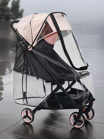 1pc Baby Stroller Rain Cover, EVA Material, Transparent, Windproof, Rainproof, Dustproof, Snowproof, Anti-Insect, High Transparency, Soft, Easy Installation, Bidirectional Zipper, Fits 95% Stroller Models, All Season Use