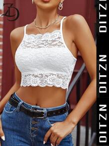 DITZN Mùa Hè Nữ Ren Ngoài Thời Trang Áo Bên Trong Thoáng Khí Hở Lưng Gợi Cảm Bọc Yếm Bể - trắng - Xem 2