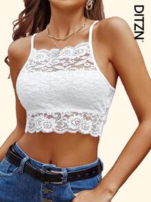 DITZN Mùa Hè Nữ Ren Ngoài Thời Trang Áo Bên Trong Thoáng Khí Hở Lưng Gợi Cảm Bọc Yếm Bể - trắng - Xem 1