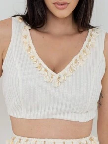 Conjunto, feminino, adulto, saia longa, abertura lateral,conjunto top, crooped,saia reta, justa, com fendas laterais, aberturas, justo no corpo SHEIN, SAIA LONGA, blusinha alça, conjunto, festa, dia a dia - Branco - Visão 4