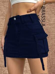 Falda de mezclilla - Azul lavado oscuro - Ver 1