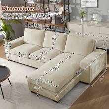 COOSLEEP 99" L-Shape Convertible Sectional Couches Sofas With 190L Storage Chaise,Chenilee Upholstered Sofas With Removable Cushion And Detachable Cover,USB And Type-C Charging For Living Room - 米色 - 查看 7