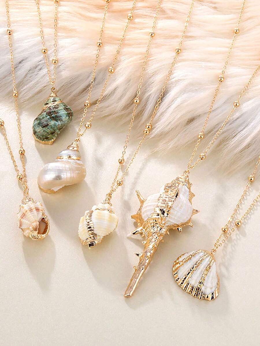 1入貝殼吊墜項鍊，波西米亞沙灘夏日飾品 - 彩色 - 查看 1