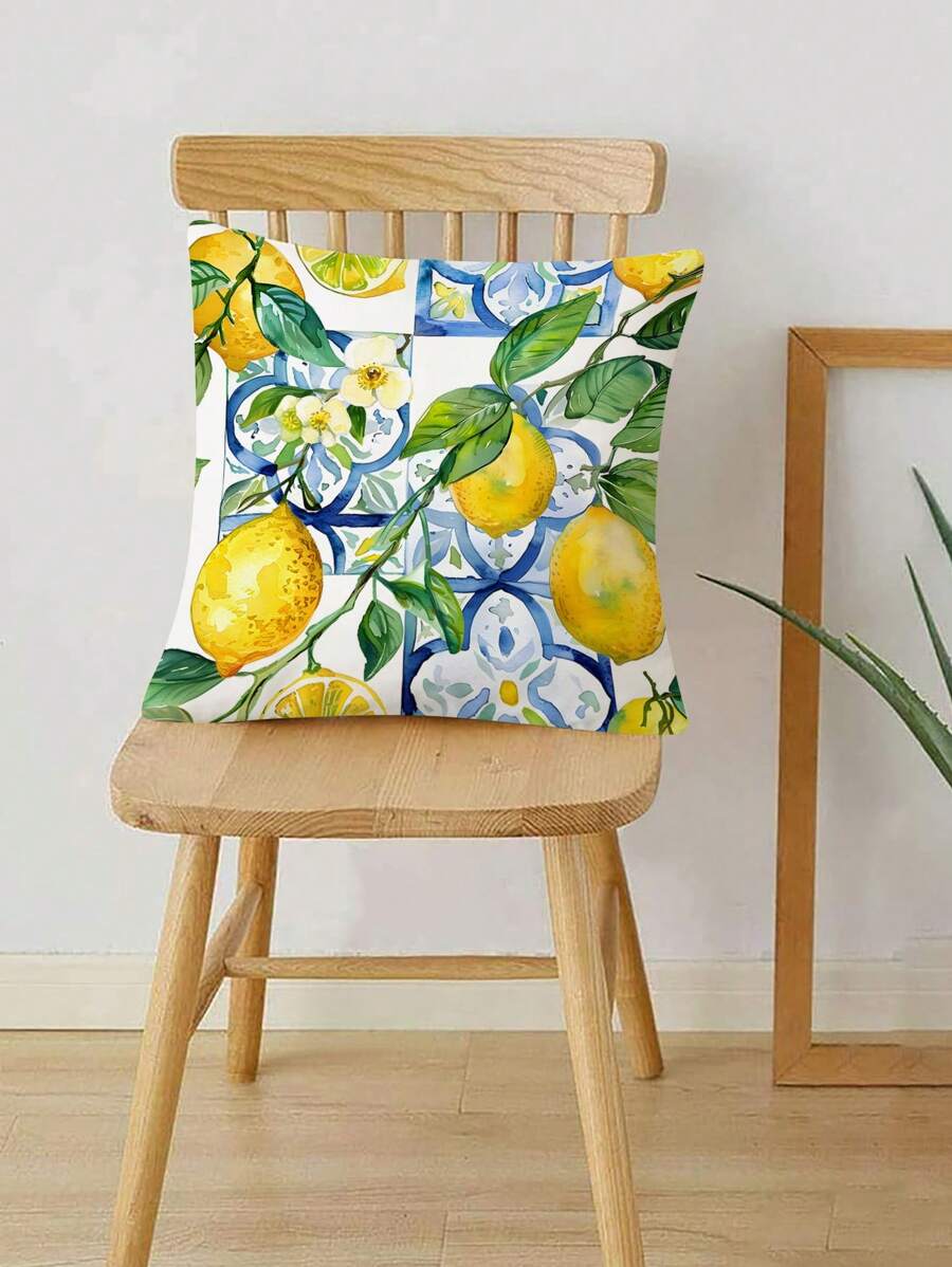 1 housse de coussin à motif de citron aquarelle (sans oreiller) couverture de coussin décorative imprimée d'un côté douce et confortable, convient pour la chambre à coucher, le salon