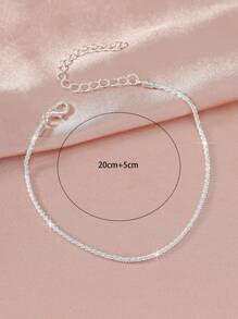 1 pieza de tobillera de cadena plateada brillante de  simple, joyería de viaje y vacaciones para mujeres, adecuada para que las parejas usen