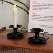 復古鐵質圓錐形燭台，附手柄黑色燭台，極簡風格環形燭台適用於婚禮宴會家居裝飾 - 彩色 - 查看 8