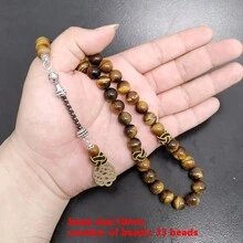 Regalo de Ramadán Tasbih de Ojo de Tigre Natural con Rosario Islámico de Algodón Hecho a Mano Trabizona Musulmán de 33 Cuentas de Oración Accesorios de Moda Árabe