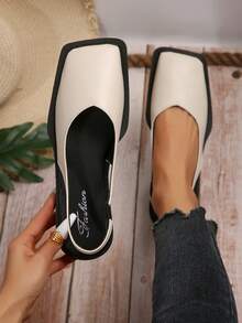 Zapatos planos de moda para niñas con diseño cuadrado para combinar con todo - Beis - Ver 2