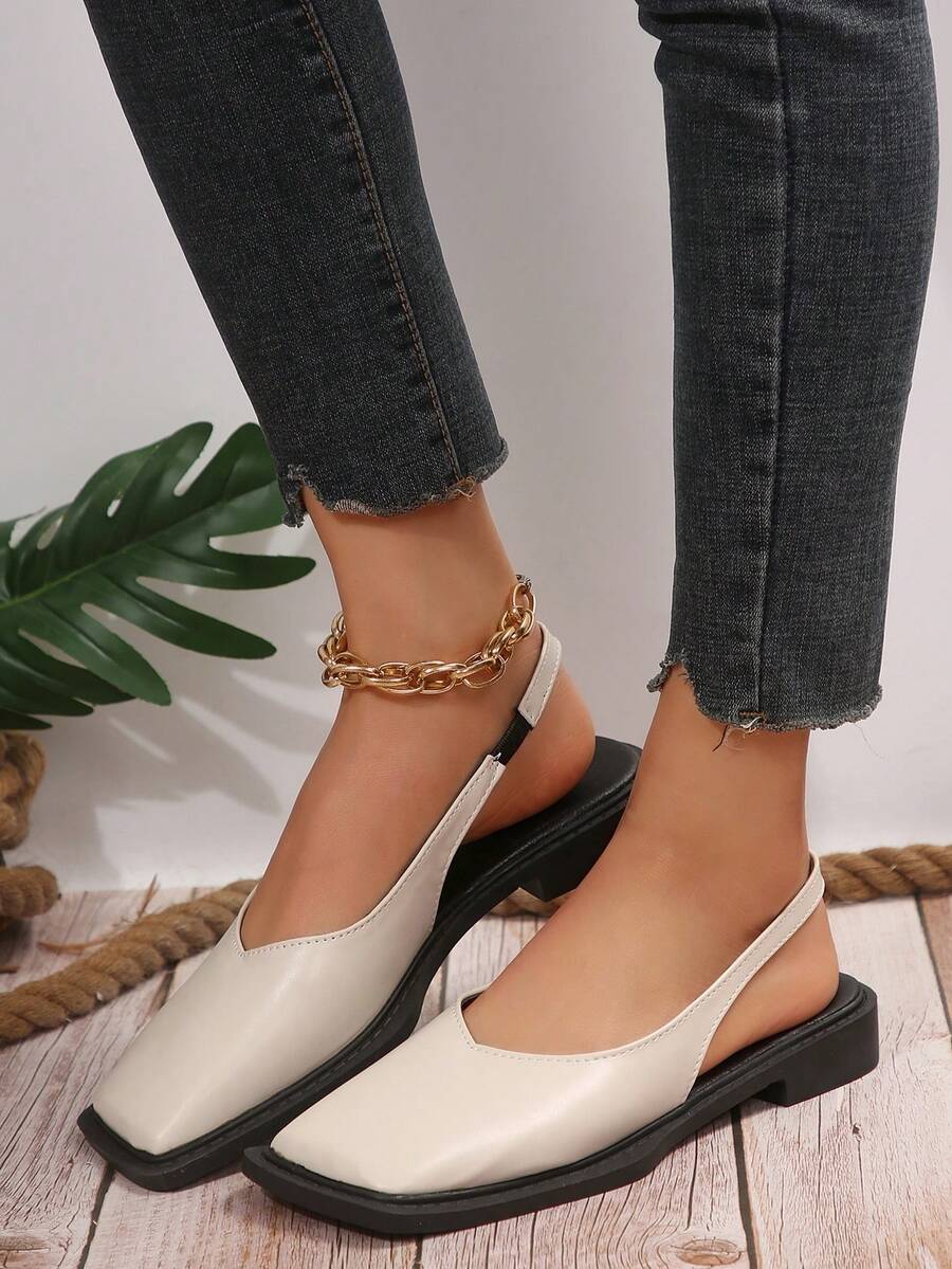 Zapatos planos de moda para niñas con diseño cuadrado para combinar con todo - Beis - Ver 1