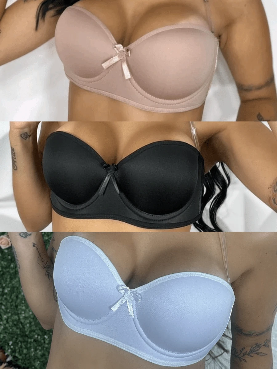 Kit 3 Sutiã Tomara Que Caia Pala Com Bojo e Alta Sustentação Alças Opcionais