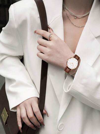 HANNAH MARTIN 1pc Bruin Leather Strap Quartz Wristwatch Nordic ation As Students Returning To School view 4