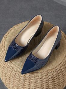 Women's Pointed Toe Red 4cm Heel Pump Shoes With Stone Texture, Chunky Heel Green Shoes And Shallow Blue Casual Shoes For Autumn Valentines