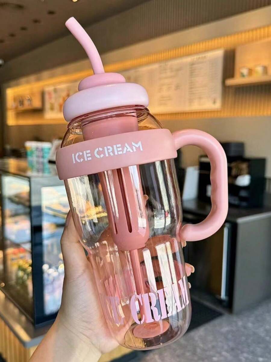 Summer Plastic Cup Bubble Tea Cup Lucky Tummy Cup Cute Style With Straw Water Bottle 1pc - Multicolor - View 1