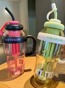 Summer Plastic Cup Bubble Tea Cup Lucky Tummy Cup Cute Style With Straw Water Bottle 1pc - Multicolor - View 6