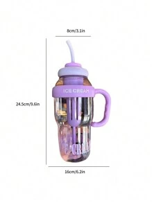 Summer Plastic Cup Bubble Tea Cup Lucky Tummy Cup Cute Style With Straw Water Bottle 1pc - Multicolor - View 2