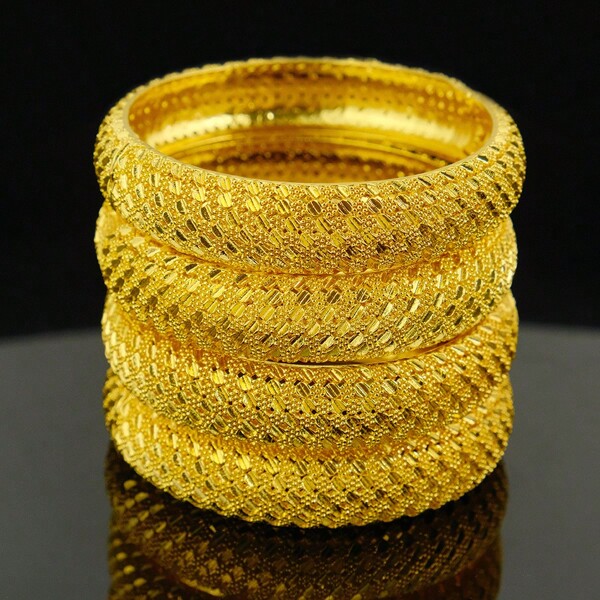 1/2/4 pezzi Braccialetto delle donne in oro di Dubai 24K, fascino dell\"India e dell\"Africa, gioielli fatti a mano arabi per matrimoni e feste