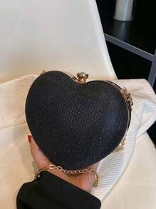 Túi cầm tay buổi tối đính đá lấp lánh, sequin, sang trọng, sáng bóng hình trái tim cho nữ, Túi xách pha lê lấp lánh thiết kế sang trọng cho bé gái có dây đeo xích, Túi xách kiểu mới lạ Y2k cho túi dự tiệc cưới, Túi đựng đồ ăn tối cho bé gái, phụ nữ, cô dâu. Quà tặng Valentine tuyệt vời nhất cho bạn gái, phụ nữ. Hoàn hảo để mua sắm, DailyUse Valentine - màu đen - Xem 5
