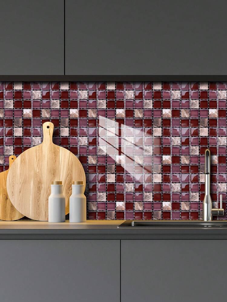 Conjunto de 10 piezas de Pegatinas de Azulejos de PVC para decoración de hogar, adecuado para decorar Paredes, azulejos, Puertas, Ventanas, Armarios, baño, Cocina y otros lugares. - Morado - Añade 5