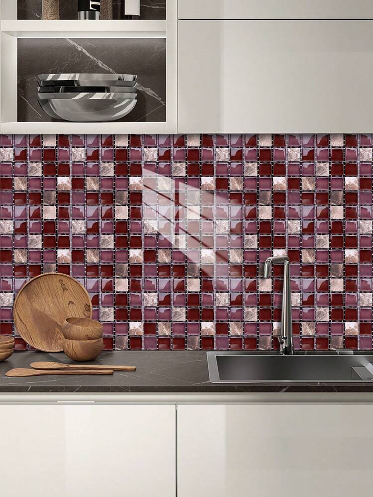 Conjunto de 10 piezas de Pegatinas de Azulejos de PVC para decoración de hogar, adecuado para decorar Paredes, azulejos, Puertas, Ventanas, Armarios, baño, Cocina y otros lugares. - Morado - Añade 7