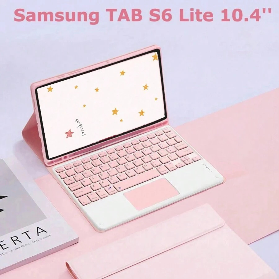 Funda con teclado táctil compatible con Samsung Galaxy Tab S6 Lite 10.4 pulgadas, funda con soporte plegable y teclado Bluetooth recargable - Rosa - Ver 1