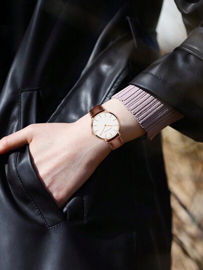 HANNAH MARTIN 1pc Bruin Leather Strap Quartz Wristwatch Nordic ation As Students Returning To School view 6